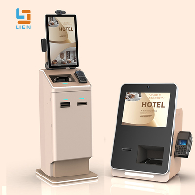 Hotel Self Service Kiosk With CCTV Camera Room Card Recycler ADA Passport Scanner